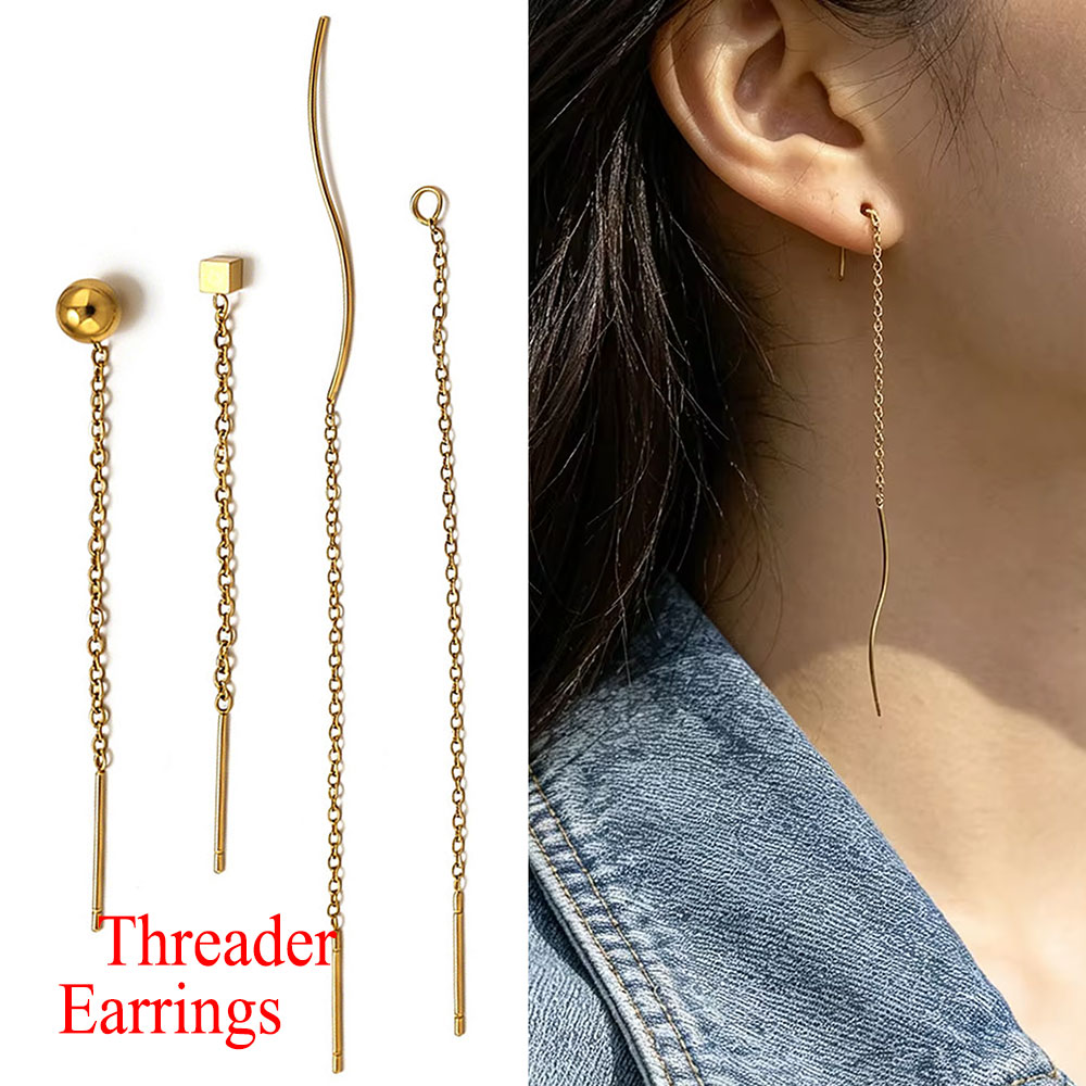 Women Accessories Chain - 10 قطع أقراط طويلة من الفولاذ